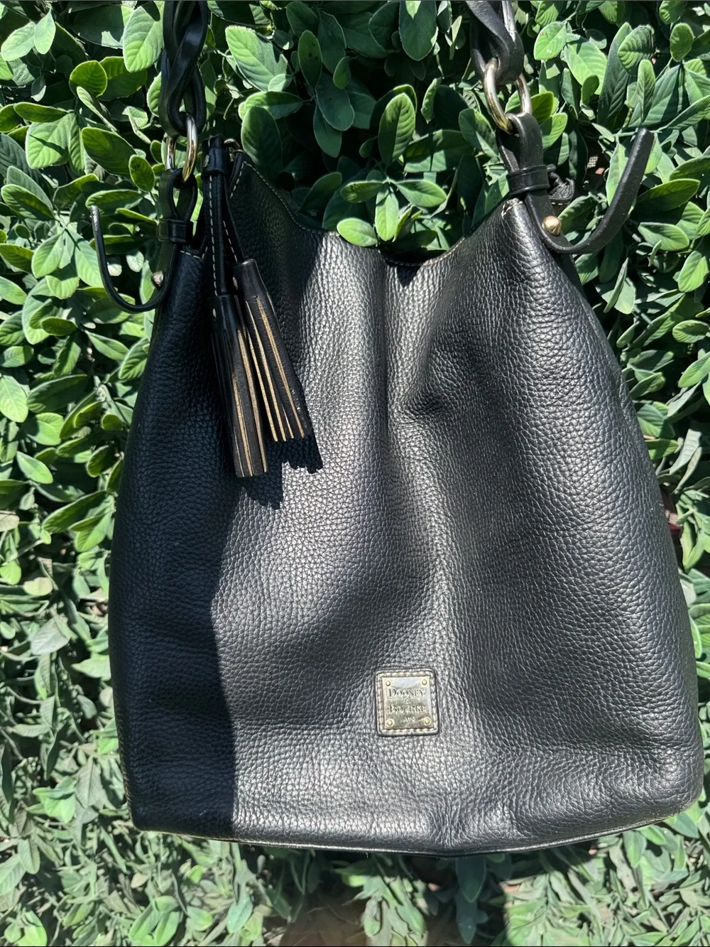 Dooney & Bourke Black Pebbled Leather Hobo with Tassel Accents